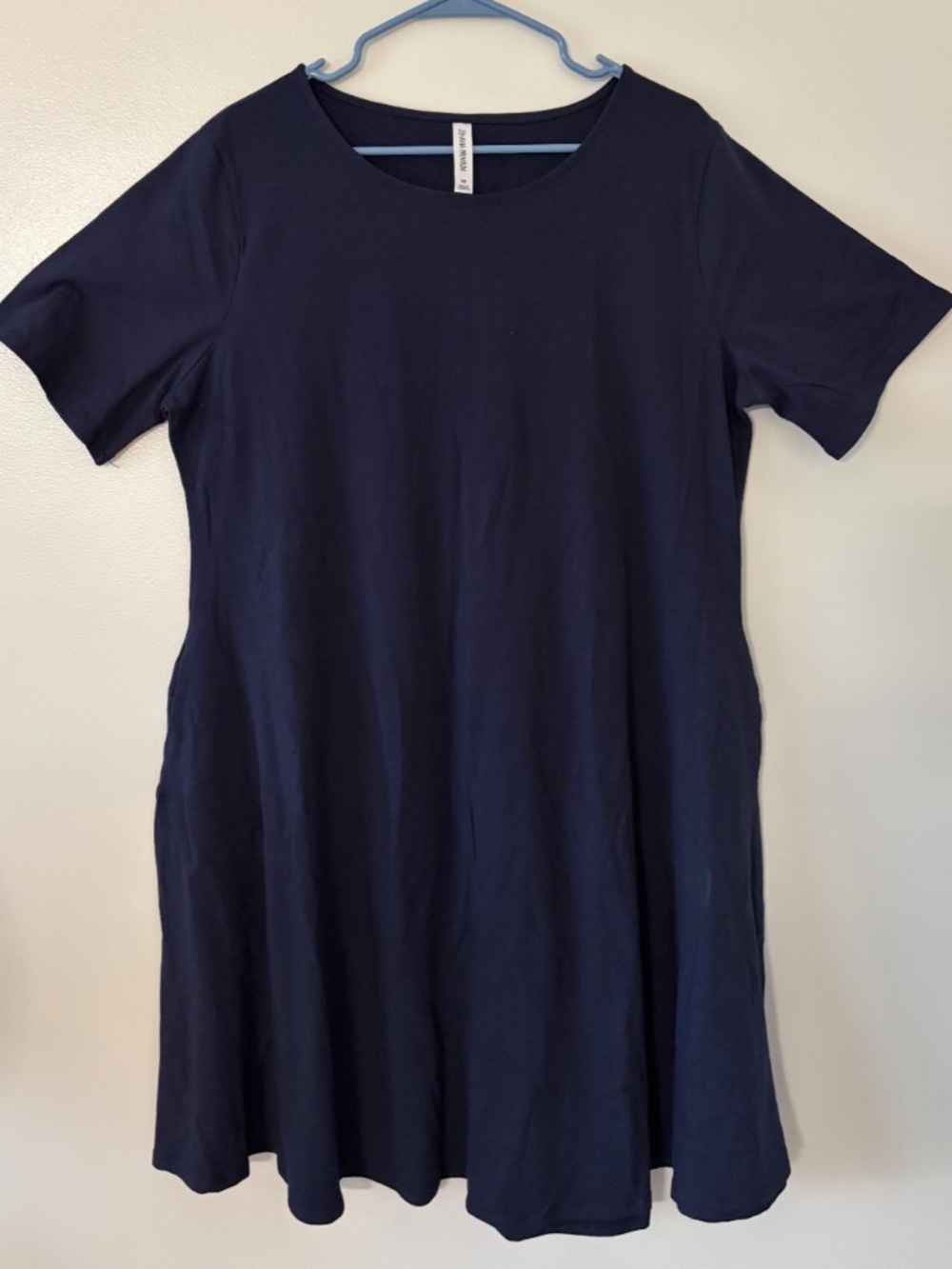 Zenana Premium Women's Classic 3X Navy Blue Shift Dress Short Sleeve Round Neck